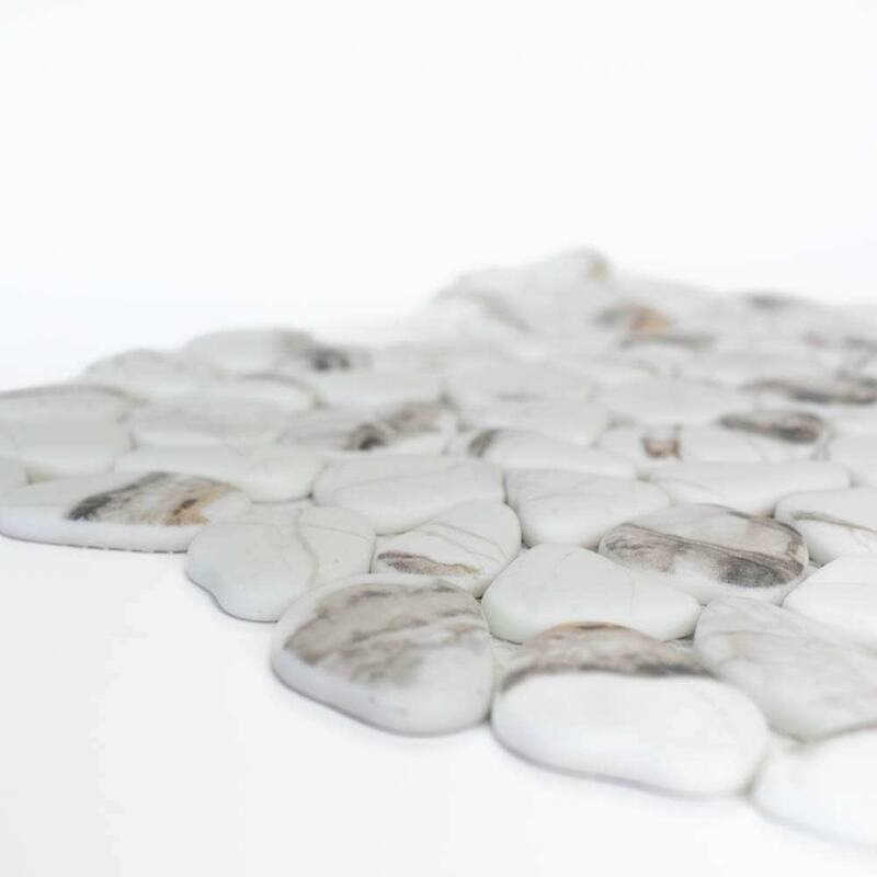 The Tile Life Huron Rock 12x12 Calacatta Glass Mosaic Pebble Floor & Wall Tile