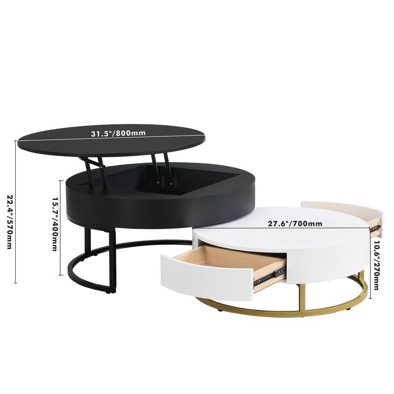 Lift-top Nesting Coffee Tables with 2 Drawers