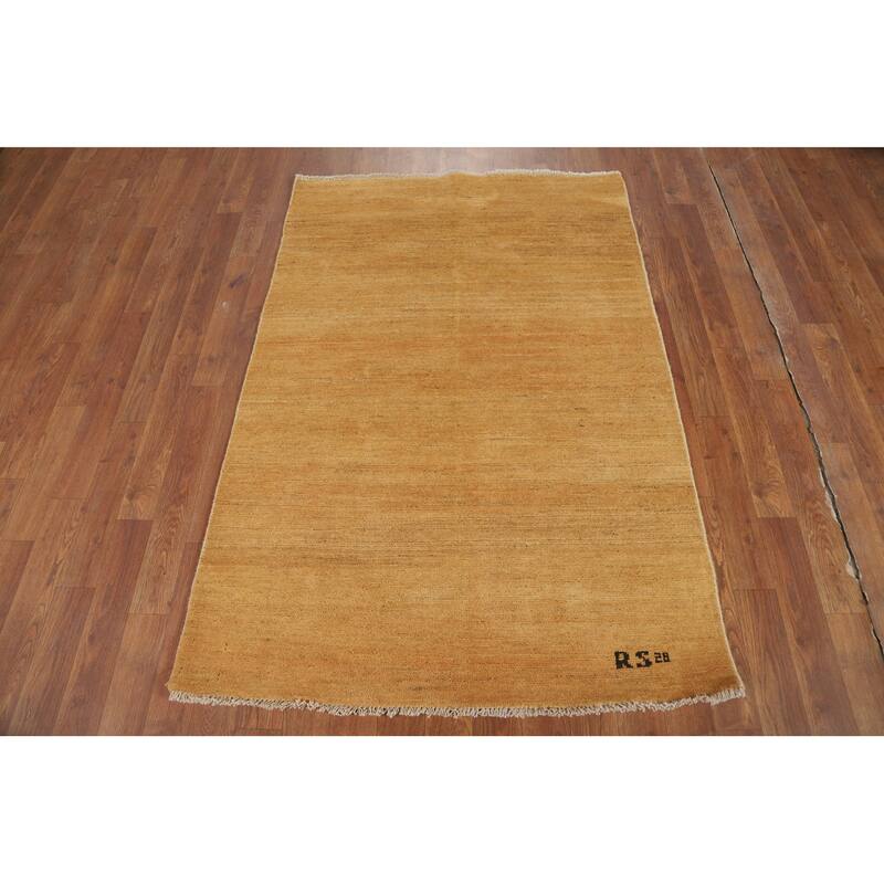 Yellow Modern Gabbeh Oriental Foyer Rug Hand-Knotted Wool Carpet - 3'4"x 4'11"