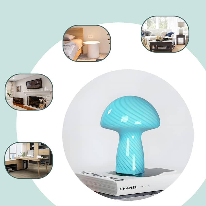 Modern Glass Mushroom Novelty Table Lamp with Stripes
