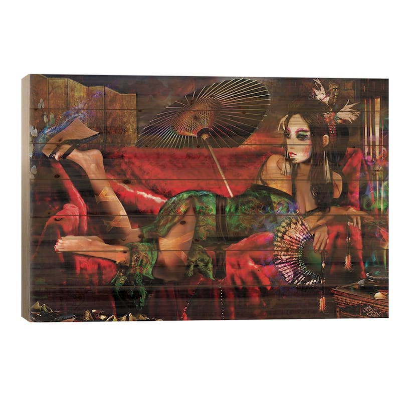 Geisha Print On Wood by Jumbie - Multi-Color - 26x40x1.5