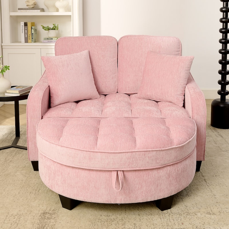 Two-Seater Chaise Longue Sofa with Storage Footrest, Irregular Armrests & Throw Pillows for Living Room & Bedroom