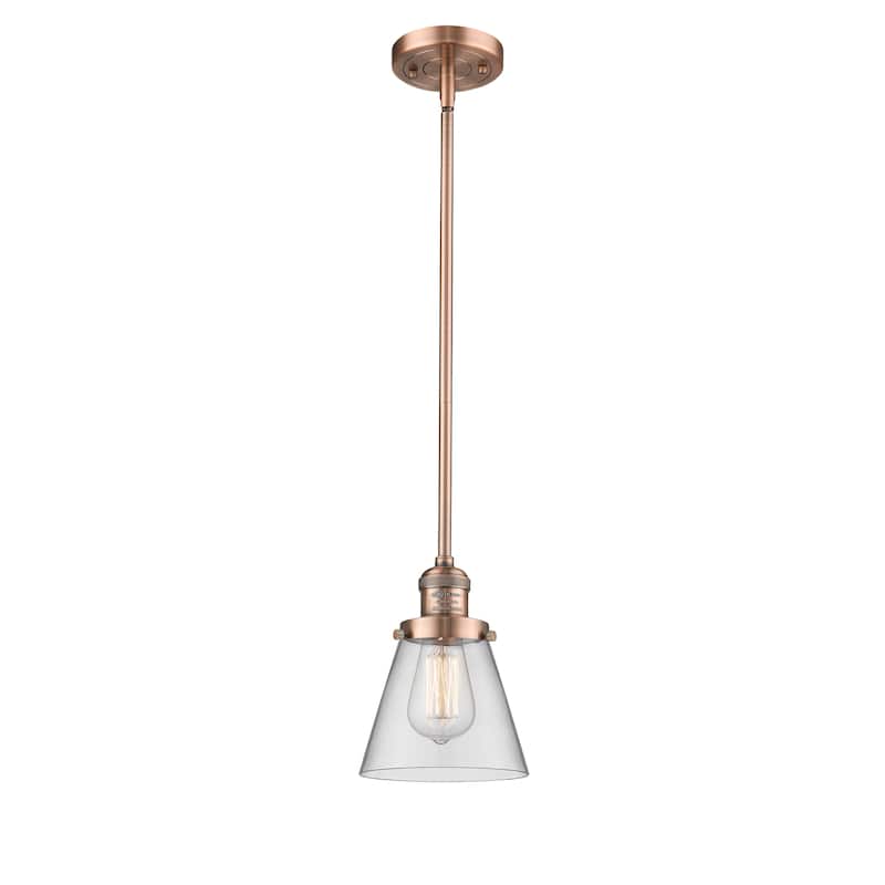 Innovations Lighting Franklin Restoration Cone - 1 Light 6" Stem Hung Mini Pendant - Clear/Antique Copper