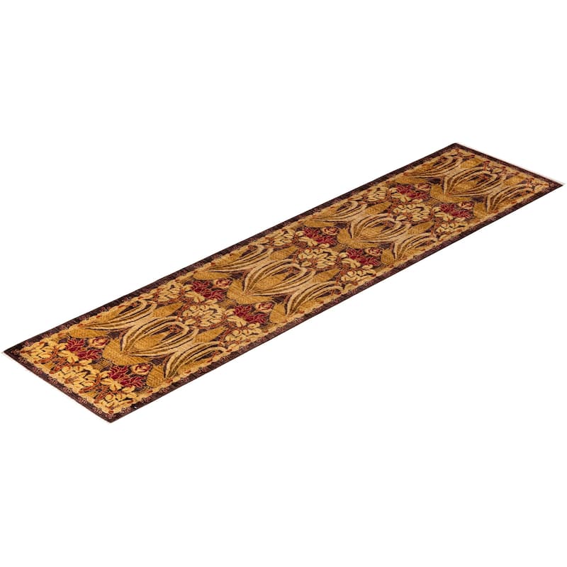 Overton Hand Knotted Wool Vintage Inspired Modern Contemporary Arts & Crafts Beige Runner Rug - 2' 4" x 9' 9"