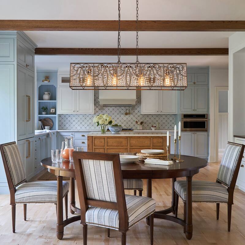 Vintage Glam 4-Light Linear Crystal Pendant Light for Kitchen Island Dining Room