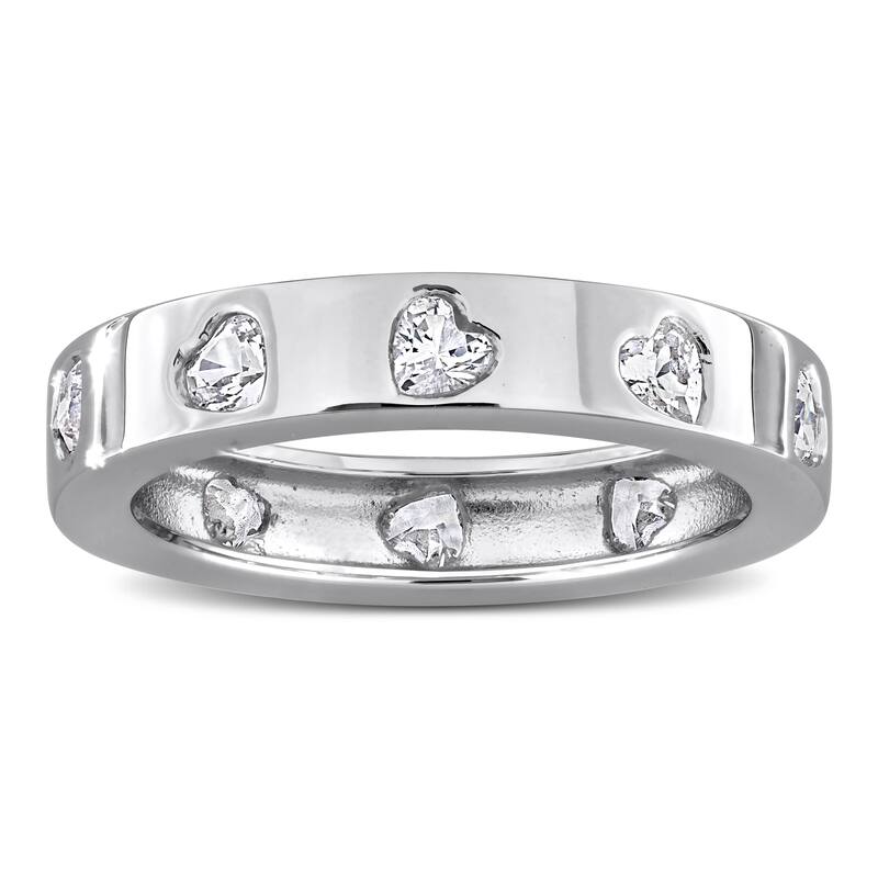 Miadora 1 1/2ct TGW Created White Sapphire Heart Eternity Ring in Sterling Silver