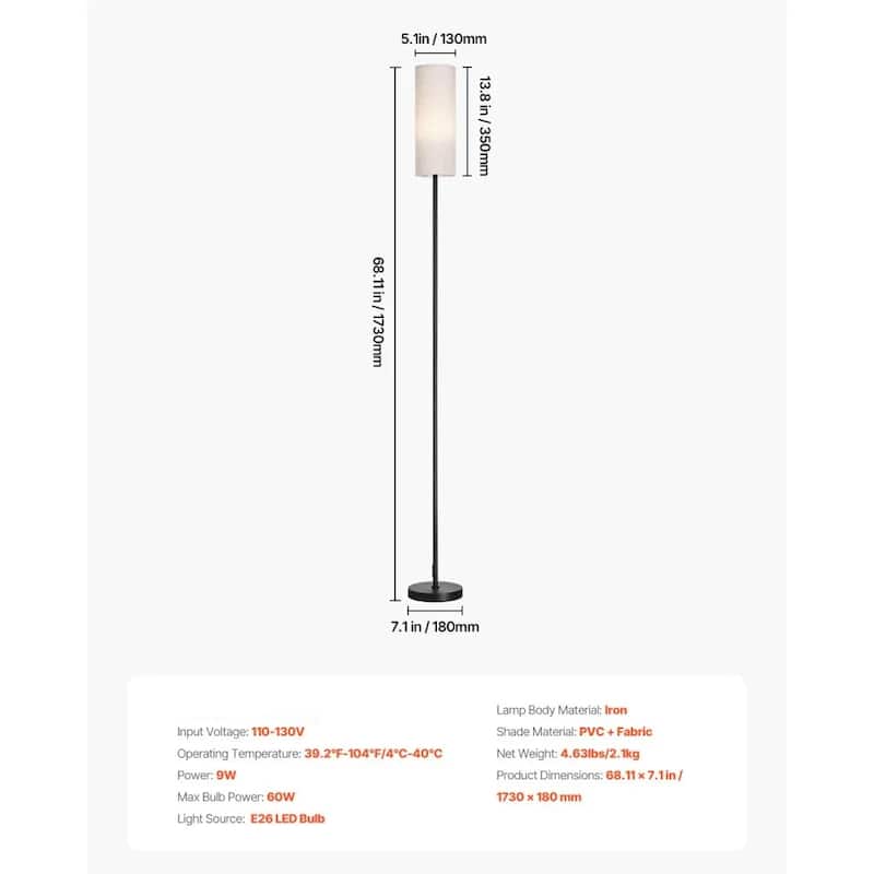 Modern Dimmable Floor Lamp with Remote Bluetooth App Control Adjustable LED Light and RGB Modes - N/A