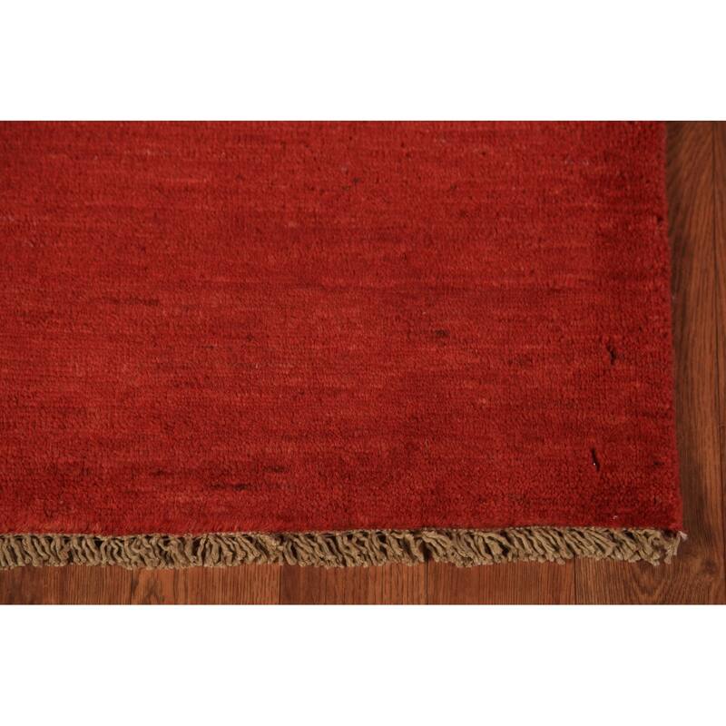 Red Gabbeh Modern Rug Handmade Solid Tribal Wool Carpet - 3'5" x 5'0"