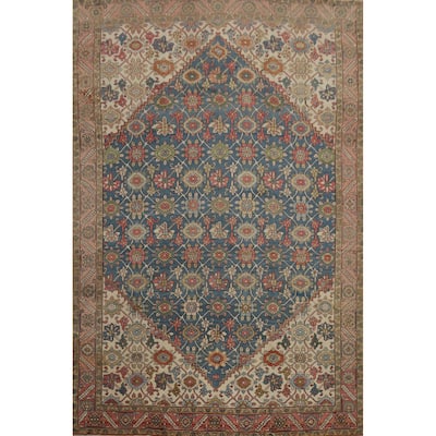Hand Knotted Oriental 100% Wool Carpet Traditional Floral Navy Blue & Blues Heriz (serapi) Area Rug - 12' 3'' X 9' 9''