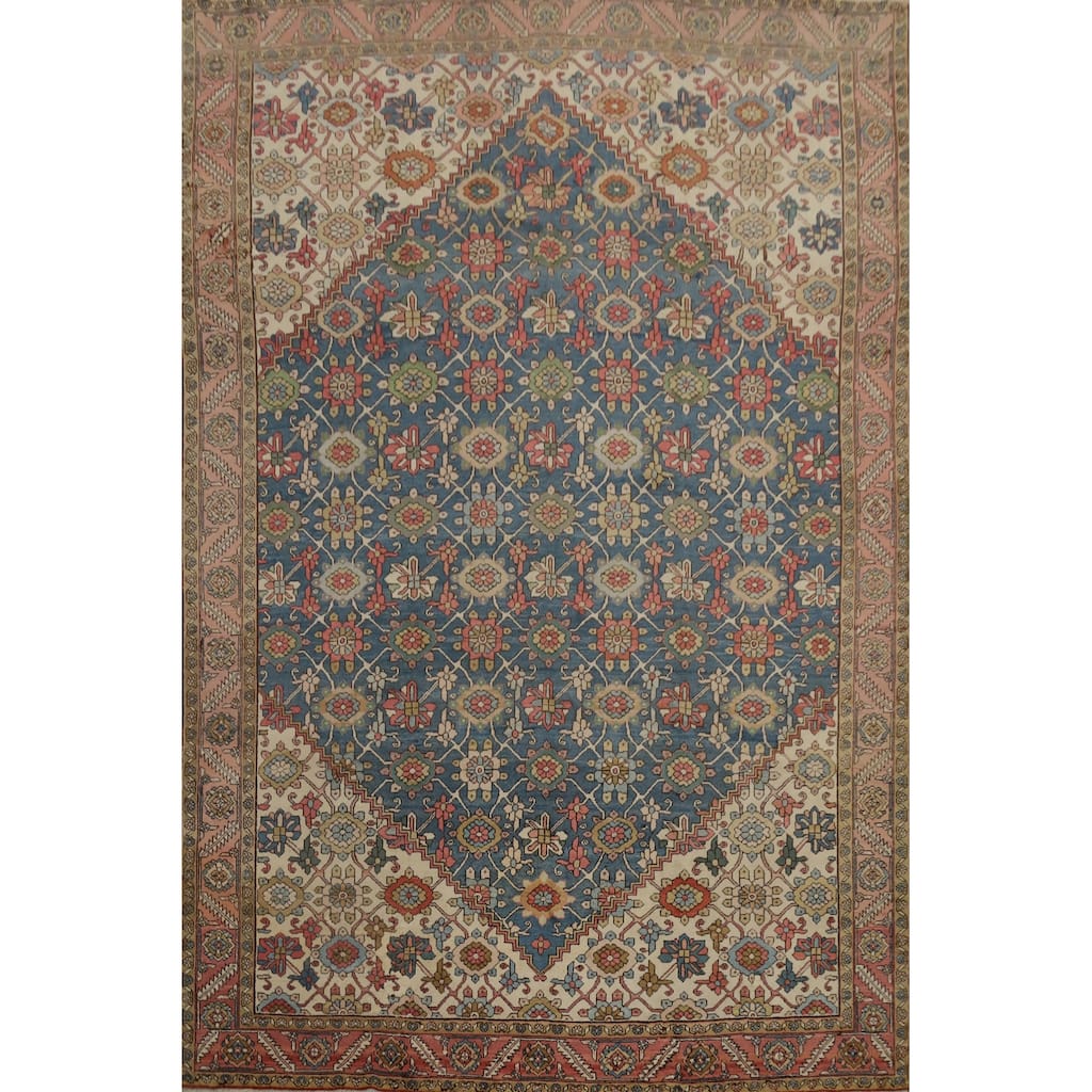 Hand Knotted Oriental 100% Wool Carpet Traditional Floral Navy Blue & Blues Heriz (serapi) Area Rug - 12' 3'' X 9' 9''