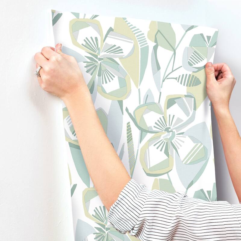 A-Street Prints Nathalie Light Green Abstract Blooms Wallpaper