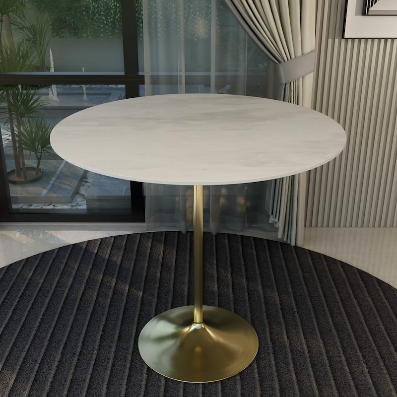 Verve 48" Modern Round Bar Dining Table with Sintered Stone TableTop and Brushed Gold Base for Kitchen & Dining Room