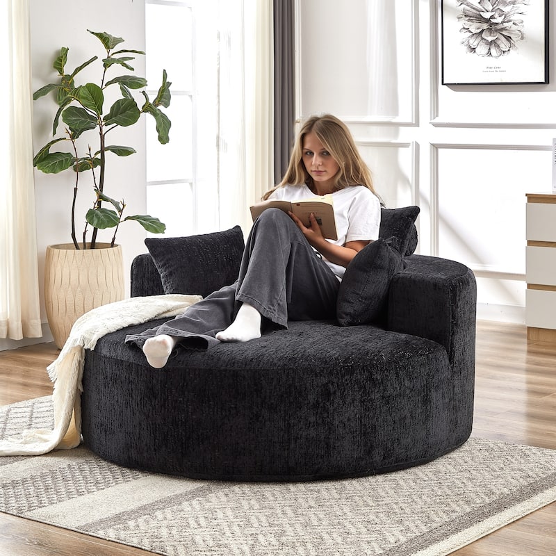 Roomfitters 55" Modern Chenille Cuddle Chair, Round Upholstered Lounge Barrel Chair with Pillows