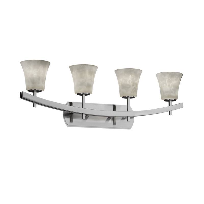 Justice Design Clouds Archway 4-light Brushed Nickel Bath Bar, Clouds Round Flared Shade