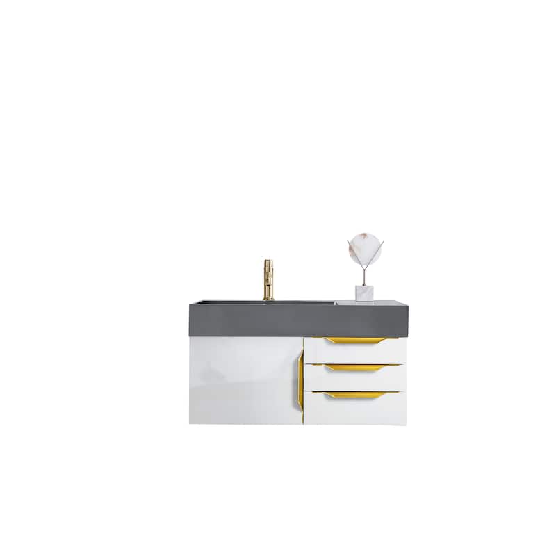 James Martin Vanities Mercer Island 36" Single Vanity, Glossy White with Radiant Gold Hardware