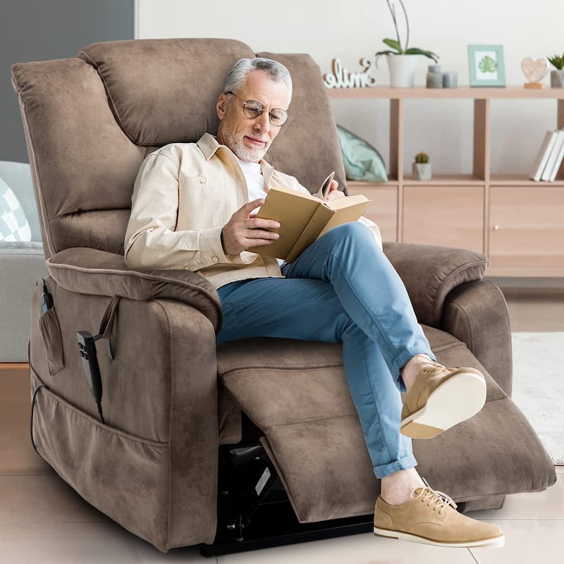 35.5"W Dual Electric Power Lift Recliner,Massage&Heat,180 degrees - Brown