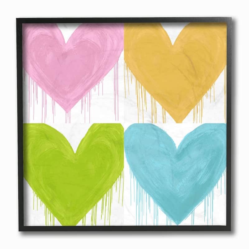 Stupell Colorful Painted Hearts Drip Collage Pink Blue Framed Giclee Art Design By Lindsay Rodgers - 12 x 12 - Black