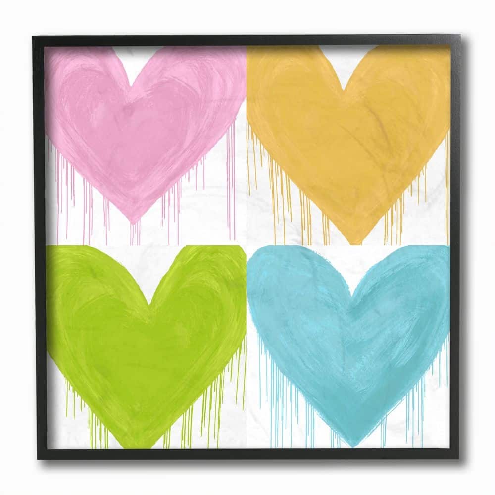 Stupell Colorful Painted Hearts Drip Collage Pink Blue Framed Giclee Art Design By Lindsay Rodgers