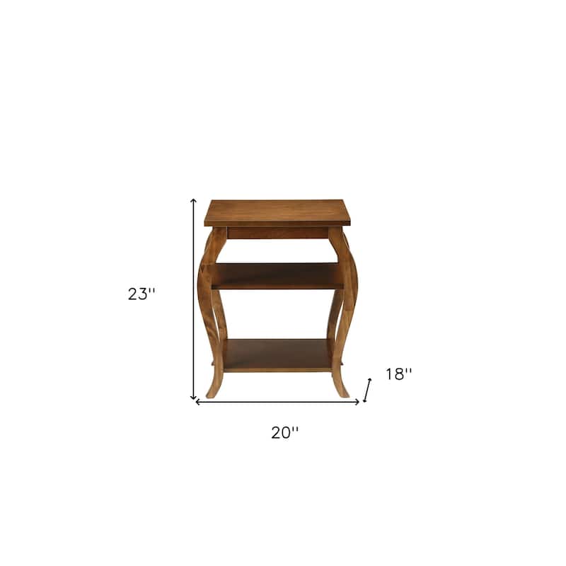 HomeRoots 23" Black Wood Bow Leg End Table With Two Shelves - 20" W x 18" D x 23" H