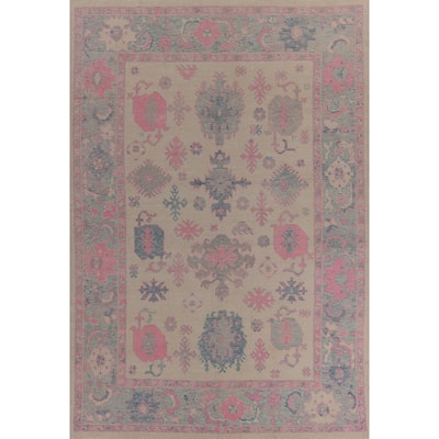 Hand Knotted Oriental 100% Wool Carpet Transitional All-Over Beige & Ivories Oushak Area Rug - 12' 4'' X 9' 0''