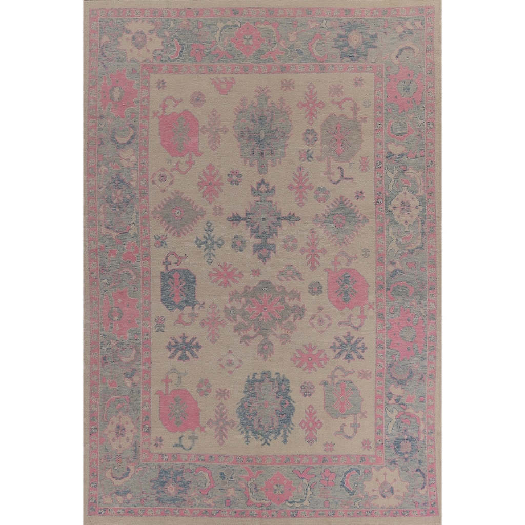 Hand Knotted Oriental 100% Wool Carpet Transitional All-Over Beige & Ivories Oushak Area Rug - 12' 4'' X 9' 0''