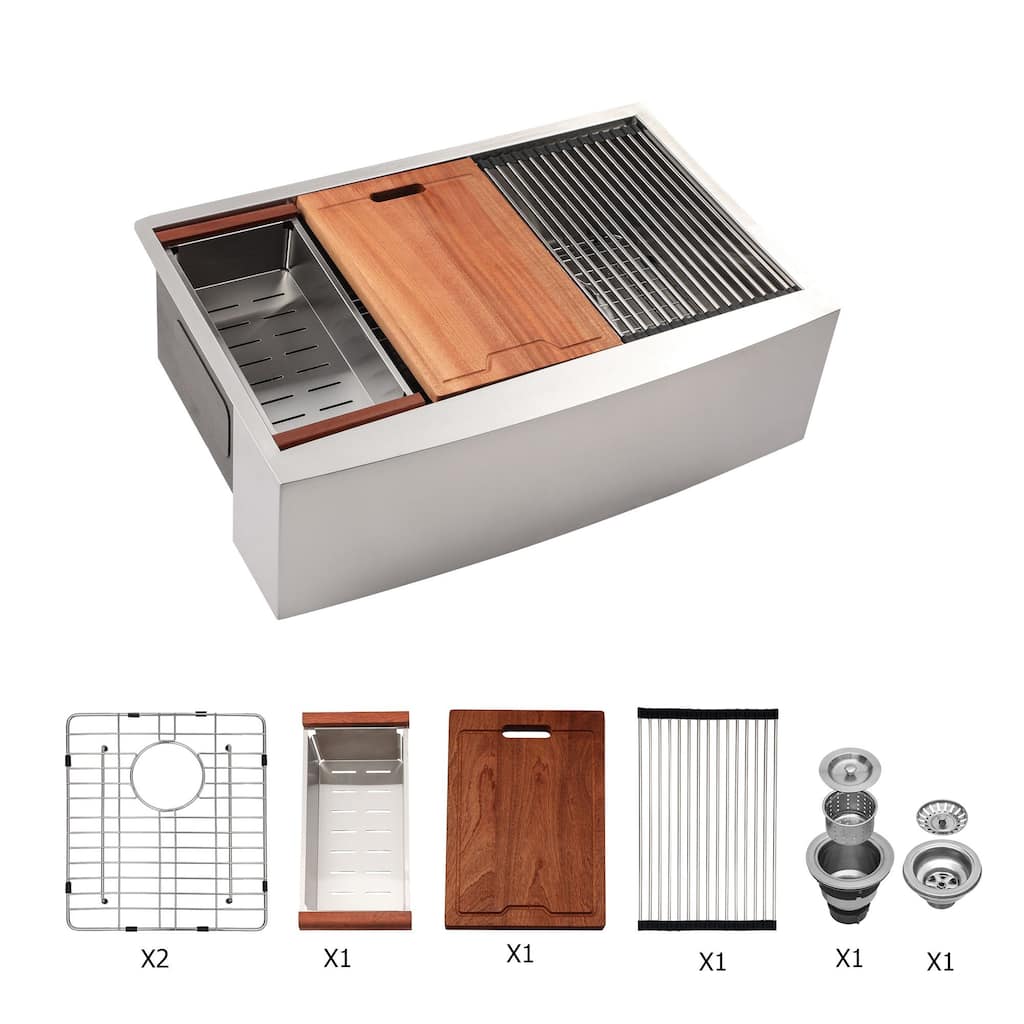 33 in. Apron-front Workstation Farmhouse Double Bowl Kitchen Sink
