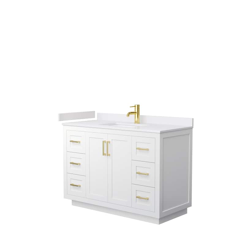 Miranda Single Vanity Set, Cultured Marble Top, No Mirror - 48-Inch Single - White, Gold Trim, White Cultured Marble Top