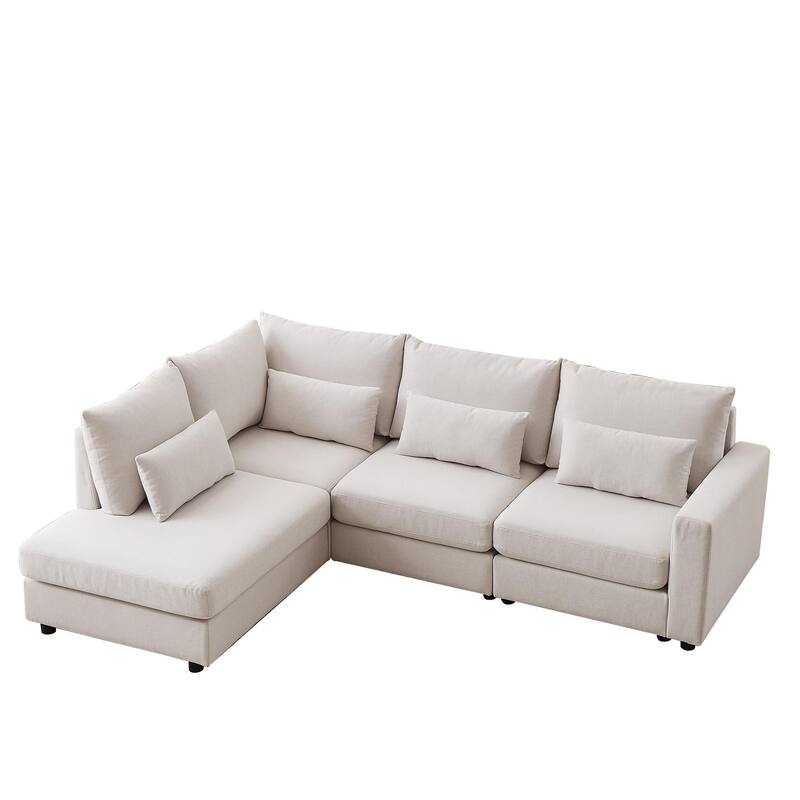 100.2" Linen L-Shaped Sectional Sofa with Ottoman & Lumbar Pillows