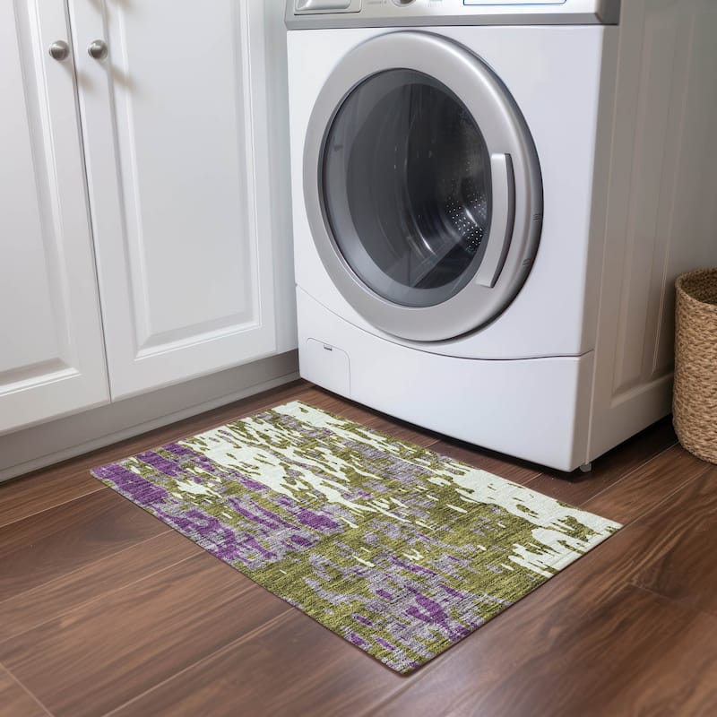 Machine Washable Indoor/ Outdoor Abstract Contemporary Chantille Rug