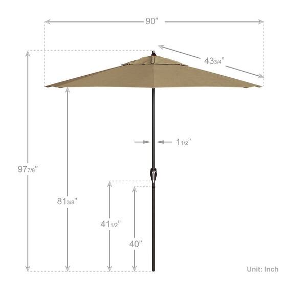 dimension image slide 10 of 14, California Umbrella 7.5' Round Crank Lift Auto Tilt 8 Rib Aluminum Patio Umbrella, Bronze Finish, Olefin Royal Blue Fabric
