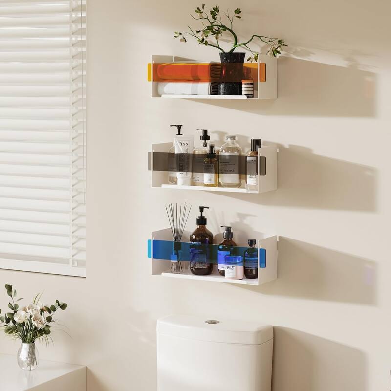 Sttoraboks Metal Floating Shelf,Set of 3 Wall Mounted Shelves, with Acrylic Panels