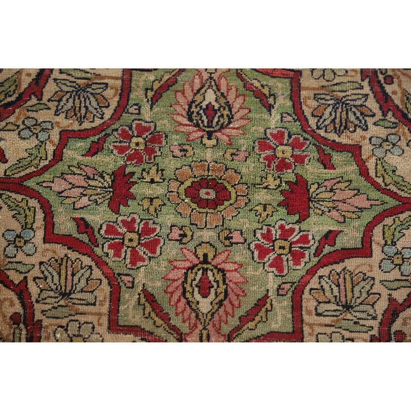 Hand Knotted Oriental 100% Wool Carpet Traditional Floral Beige & Ivories Kerman Area Rug - 9' 4'' X 6' 3''