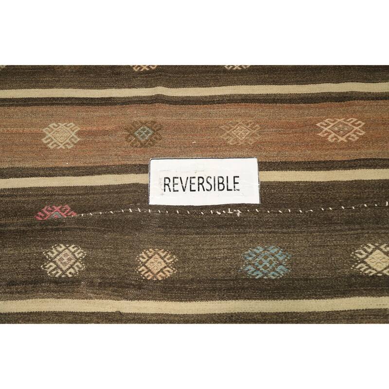 Hand Woven Oriental 100% Wool Carpet Southwestern Tribal Brown Kilim Area Rug - 10' 7'' X 5' 9''