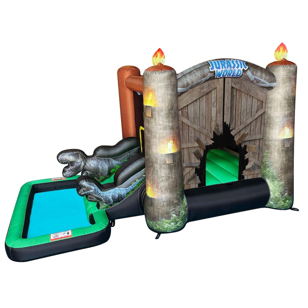 Jurassic World Dinosaur Bounce House Water Slide with Pool, Outdoor Bouncy Castle with Ball Pit for Kids Ages 3-8