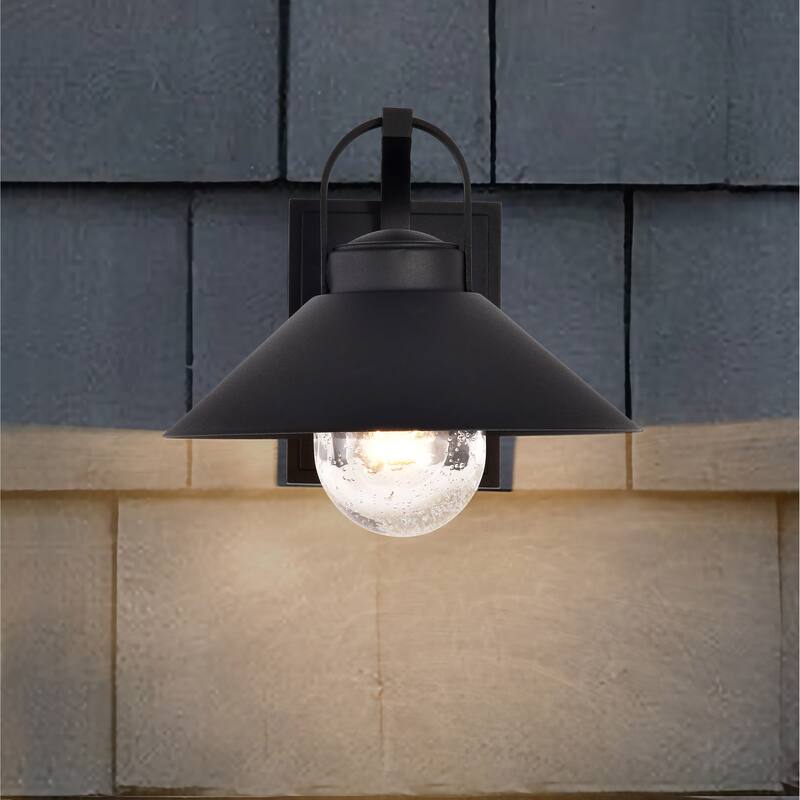 Ridge Medium Outdoor Lantern Black Finish Clear Seeded Glass