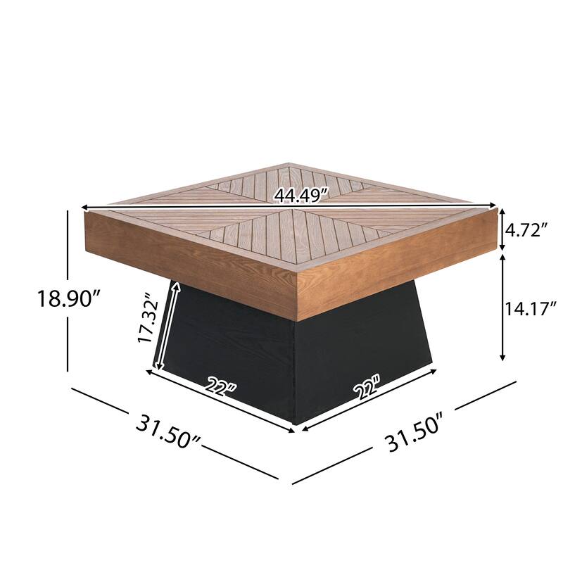 Roomfitters 31.5" Square Coffee Table, Modern Wood Grain Center Table with Parquet Sunburst Top and Tapered Black Pedestal Base