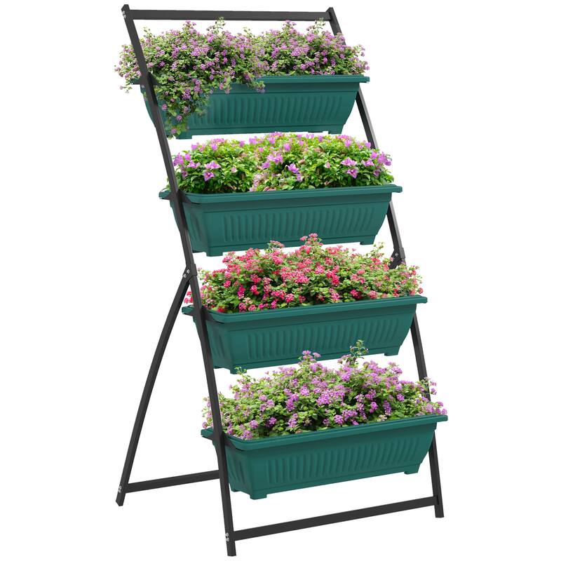 Outsunny Raised Garden Bed, 4 Tier Vertical Garden Planter Set for Indoor or Outdoor, 4 Outdoor Planter Boxes with Stand