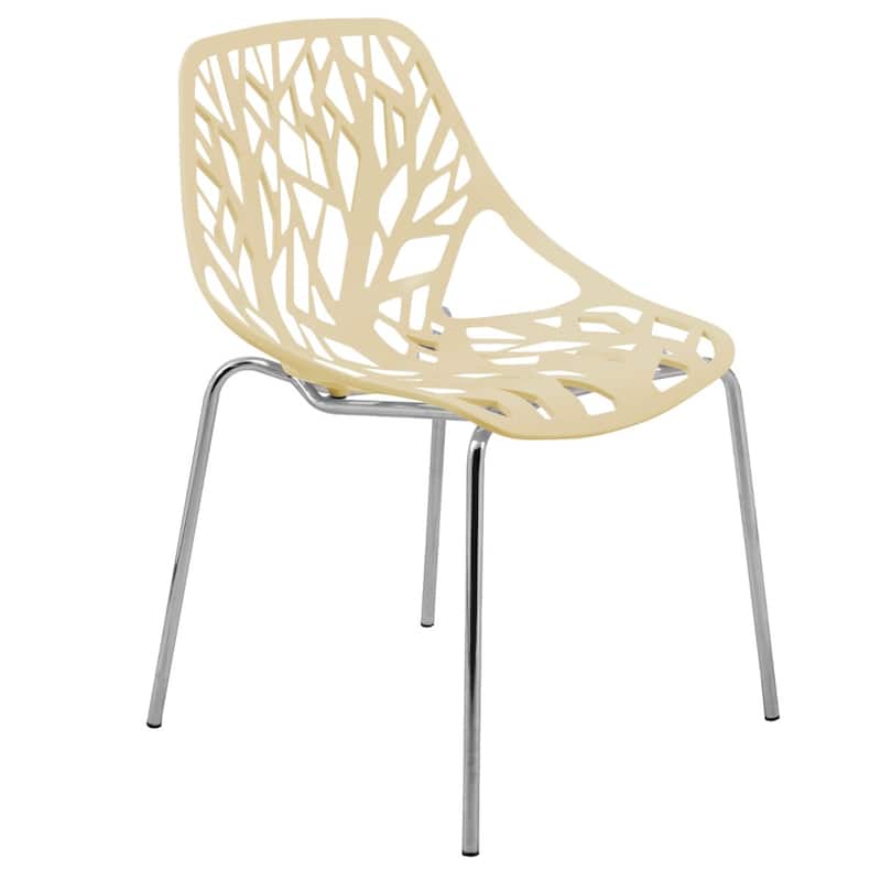 Asbury Stackable Dining Chair with Chrome Legs Side Chair with Modern Cut-Out Design Backrest