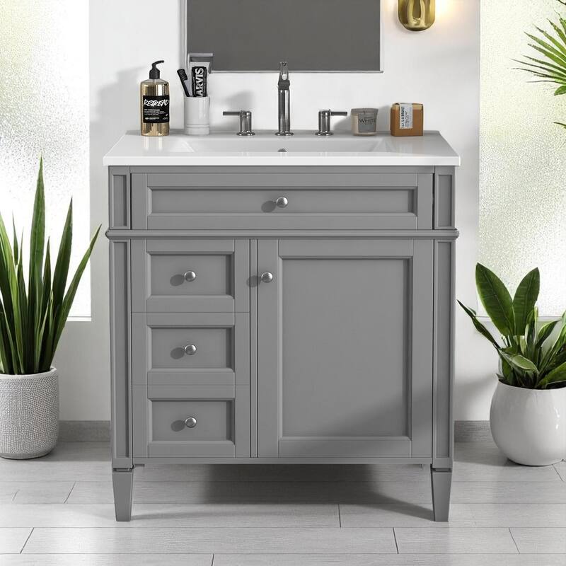 30" Bathroom Vanity with Sink - MDF and Solid Wood Cabinet, Roman Legs,Undermount Ceramic Sink,Freestanding Cabinet - Grey - 30" Ceramic,Solid Wood+MDF