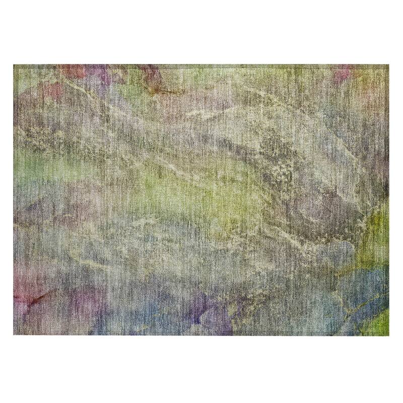 Machine Washable Indoor/ Outdoor Abstract Watercolor Chantille Rug