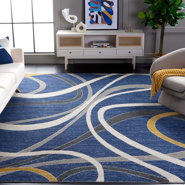 slide 2 of 61, SAFAVIEH Odyssey Pirkko Mid-Century Modern Rug 9' x 12' - Blue/Gold Ivory - Rectangle