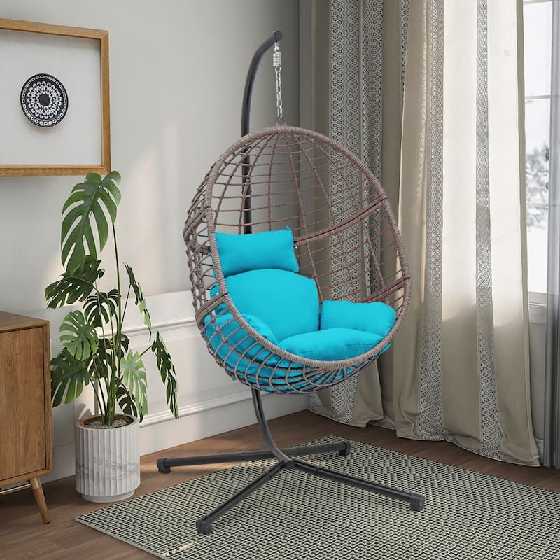 Maypex Outdoor Wicker Basket Swing Chair with Stand