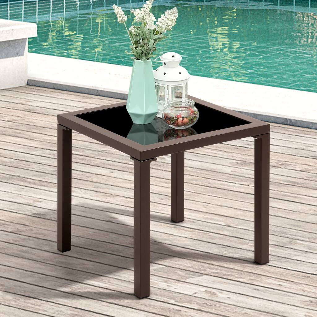 Crestlive Products Outdoor Small Aluminum Side Table with Tempered Glass Top - 15.75" Lx 15.75" W x 15.75" H