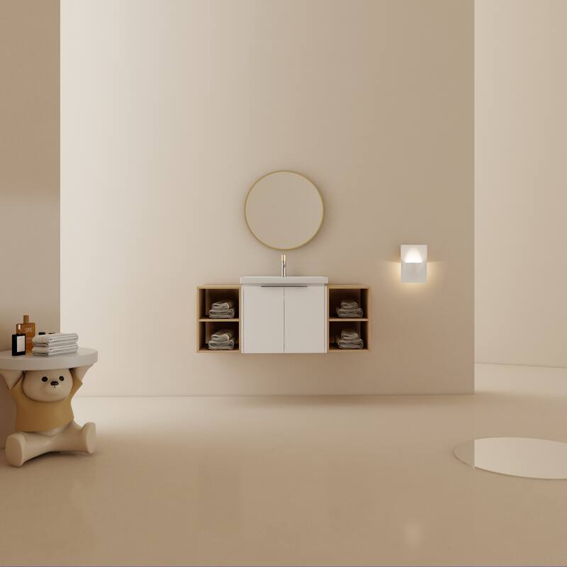 48 Inch Soft Close Doors Bathroom Vanity With Sink, and Two Small Storage Shelves - White