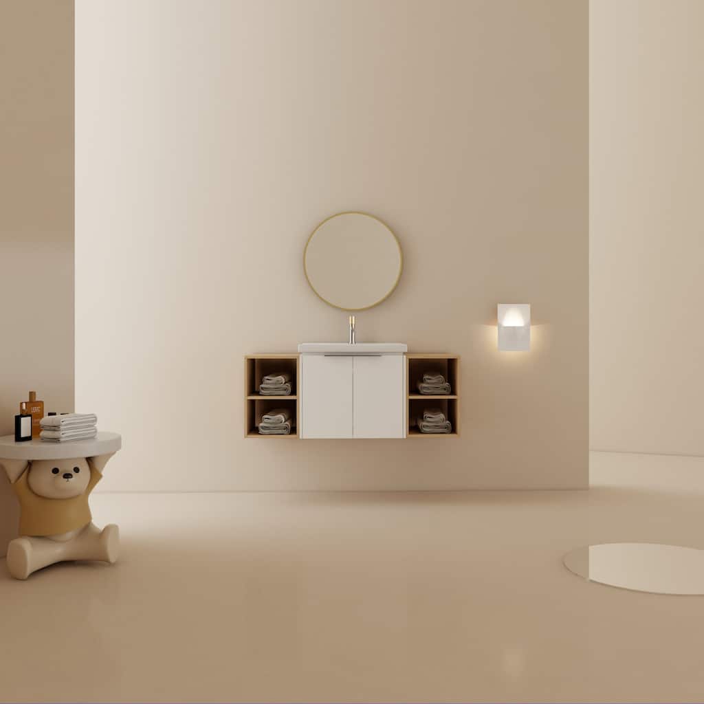 48 Inch Soft Close Doors Bathroom Vanity With Sink, and Two Small Storage Shelves