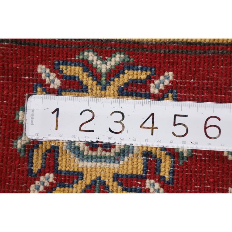 Geometric Ivory Kazak Oriental Area Rug Handmade Wool Carpet - 5'2" x 6'6"
