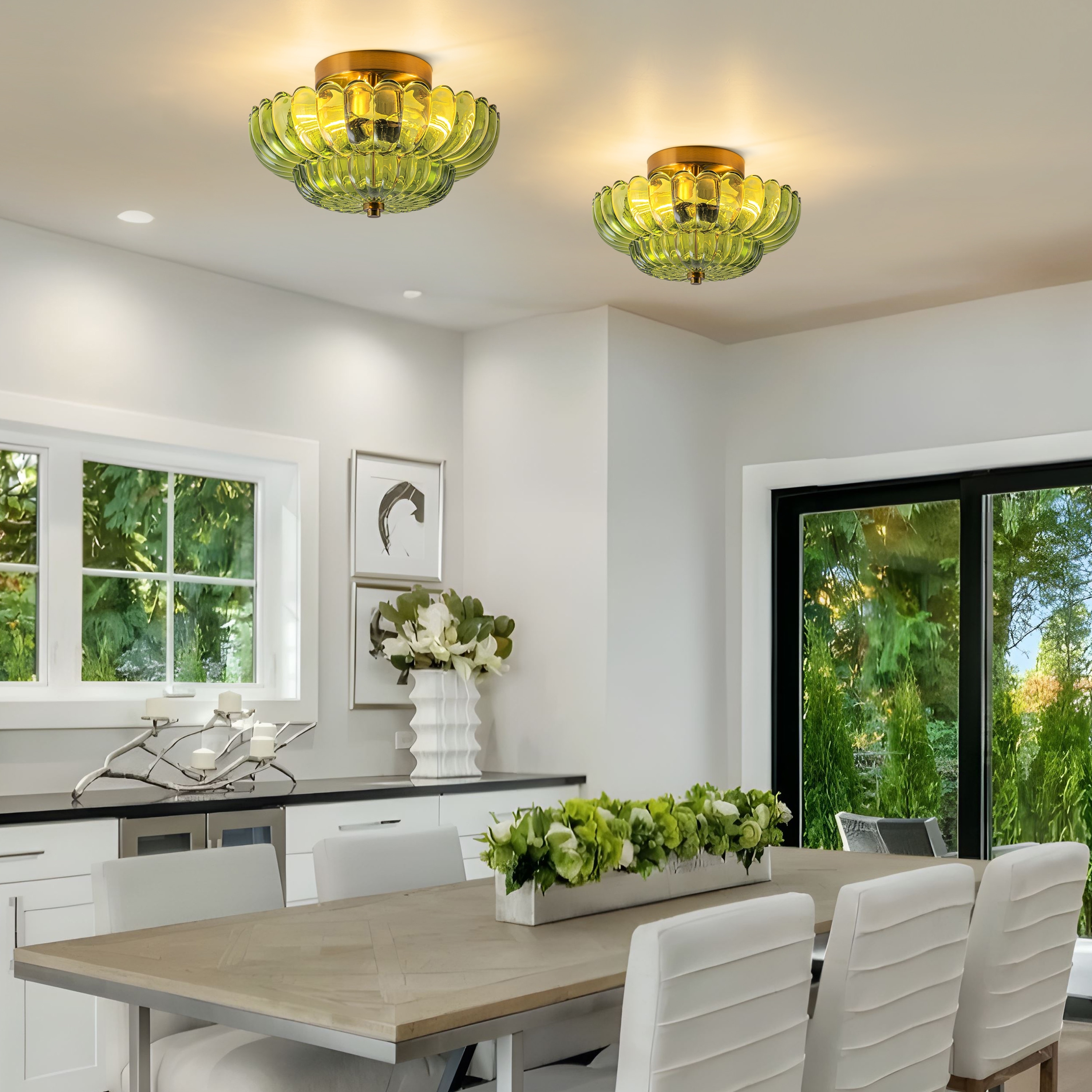 Starsky Modern 3-light Glass Semi Flush Mount Ceiling Light - On