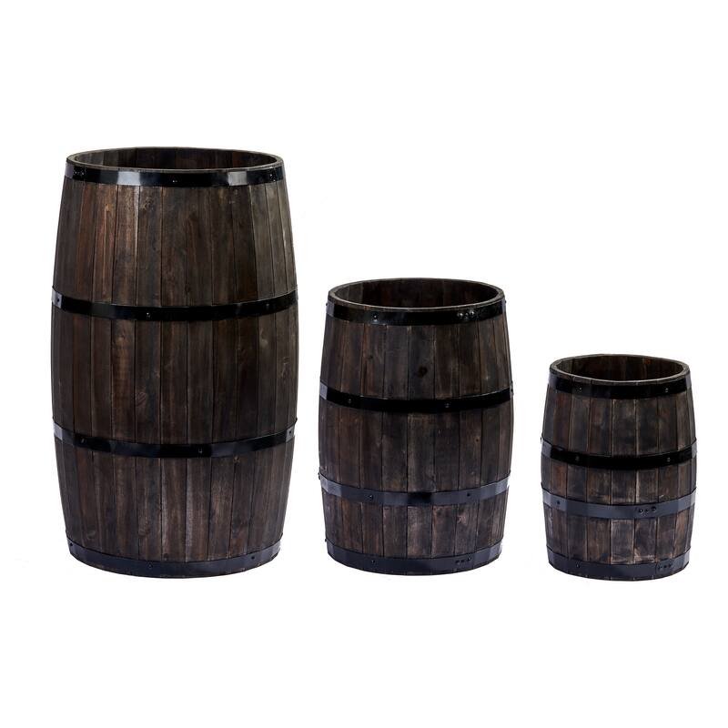Acacia Wood Drum Barrel, Brown Set of 3, 30", 20", 15"