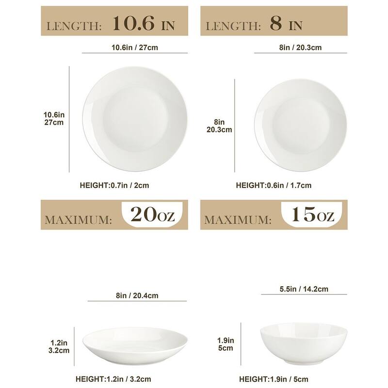 MALACASA 16-Piece New Bone China Dinnerware Set, Service for 4