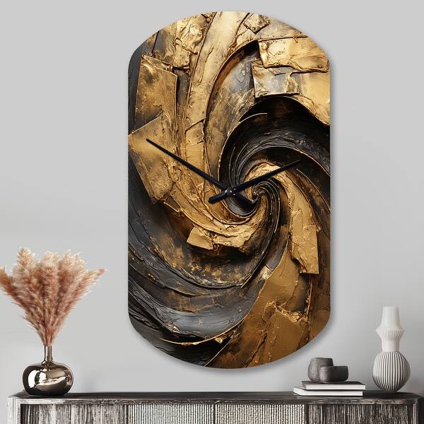 Designart - Gold Black Timeless Turn IV - Abstract Spirals Large Wall ...